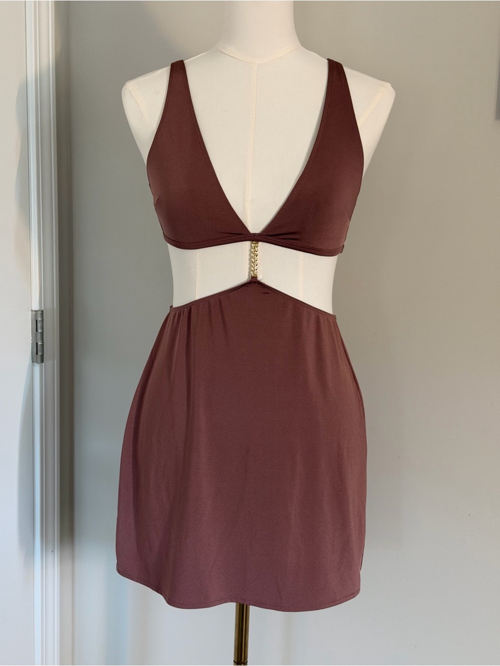 Victoria's Secret Deep Mauve Cutout Mini Dress with Chain Accent